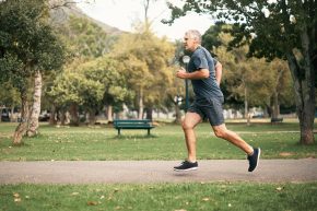 Shot of a senior man out for a run in the park